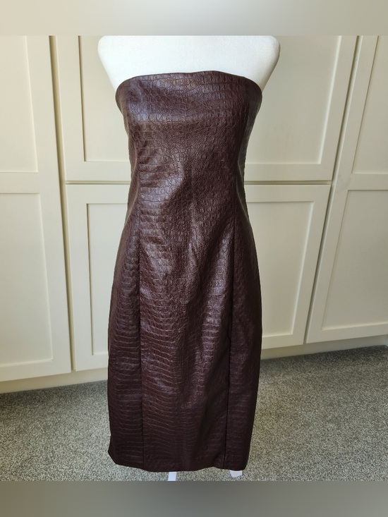 7 For All Mankind Dresses & Skirts - 7 For All Mankind Strapless Snakeskin Faux Leather Dark Brown Midi Dress